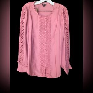 Torrid Georgette Lace Trim Button Up Blouse Size 0 (Medium)
